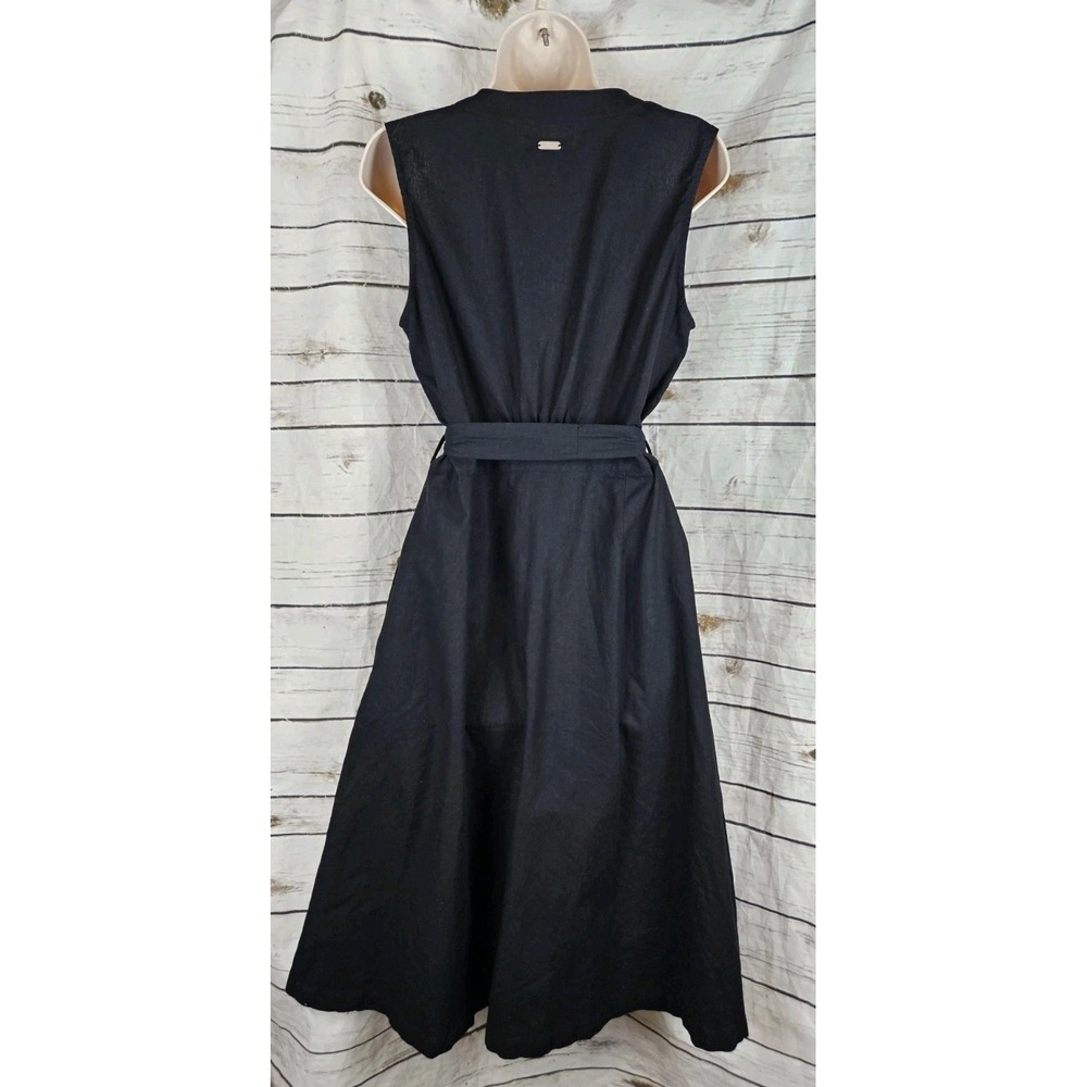 Barbour Elsie Black Linen Blend Shirt Dress US 8 Sleeveless Tie Belt Midi - Picture 5 of 8